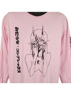 Lewd Complex T Shirt Mens Size Large Pink Japanese Anime Girl Monster Skull